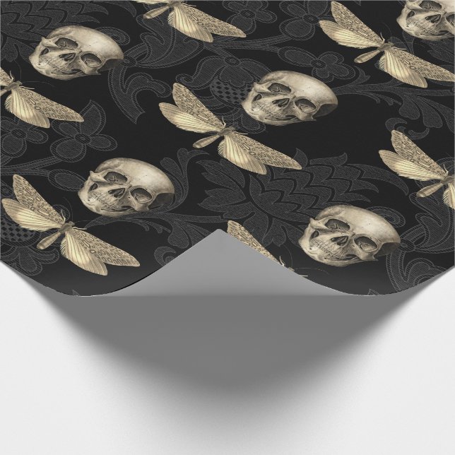 Papper omslagning av Skull & Butterfly Black Snöre Presentpapper (Hörn)