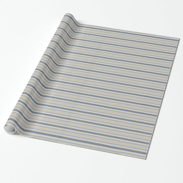 Papper omslagning av snyggt Blue och Ivory Stripe Presentpapper (Utrullad)