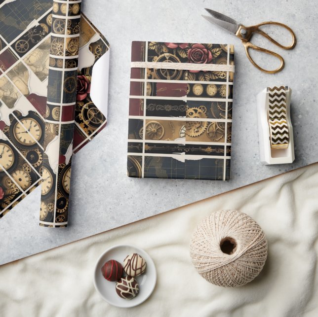 Papper omslagning av stålplommon Ro & växlar Presentpapper (Hantverk)