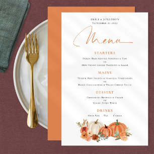 PAPPER Orange Pumpkins Fall Blommigts Bröllop Menu Flygblad