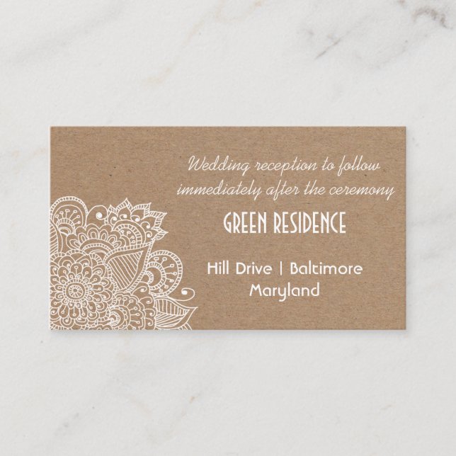 Papper Paisley Bröllop Infoga i Rustic Kraft Tilläggskort (Framsida)