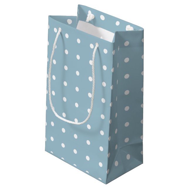 Papper påse med elegant blå polka (Baksidan Vinklad)