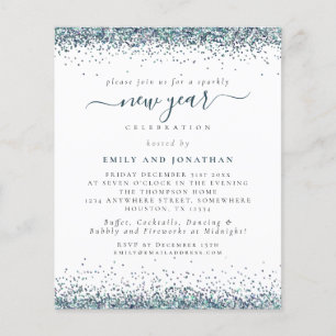 PAPPER Peacock Blue Glitter Nyårsafton Inbjudan Flygblad