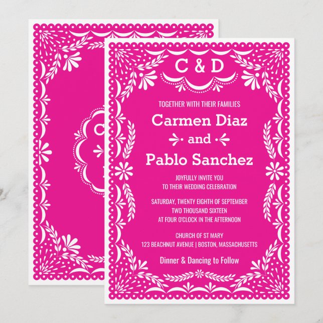 Papper Picado Colorful Mexican Wedding-inbjudan Inbjudningar (Fram/baksida)