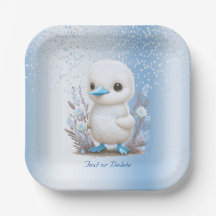 Papper plåt av vit Anka blå Blommigt