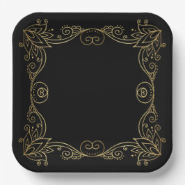 Papper plåt för guld Leafy Mönster Black Square
