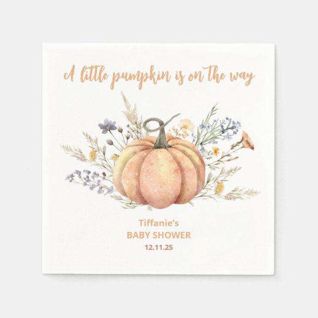 Papper plåt för lilla pumpa blommigt, babydusch pappersservett (Framsidan)