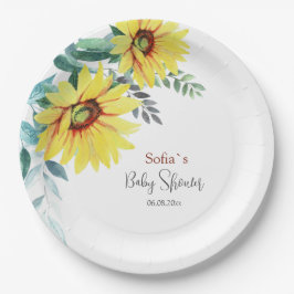 Papper Plate för babydusch med solblommor.