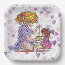 Papper Plate Little Girl och Baby Doll