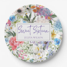 Papper platta för sweet sixteen blomsterträdgård