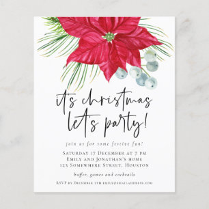 PAPPER Poinsettia jul Lets Party Inbjudan Flygblad