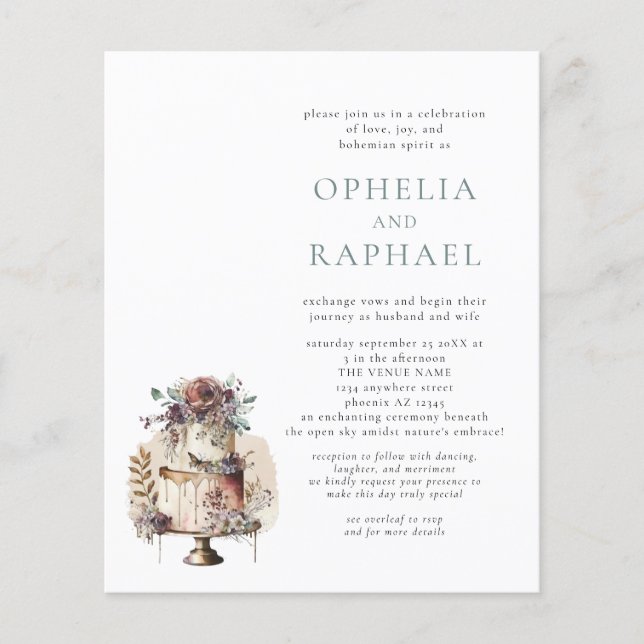 PAPPER QR-kod Bohemian Bröllop Cake Blue Inbjudan Flygblad (Framsidan)