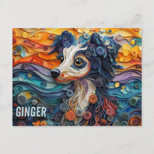 Papper Quilling Art Porträtt i kinesiska Crested H Vykort