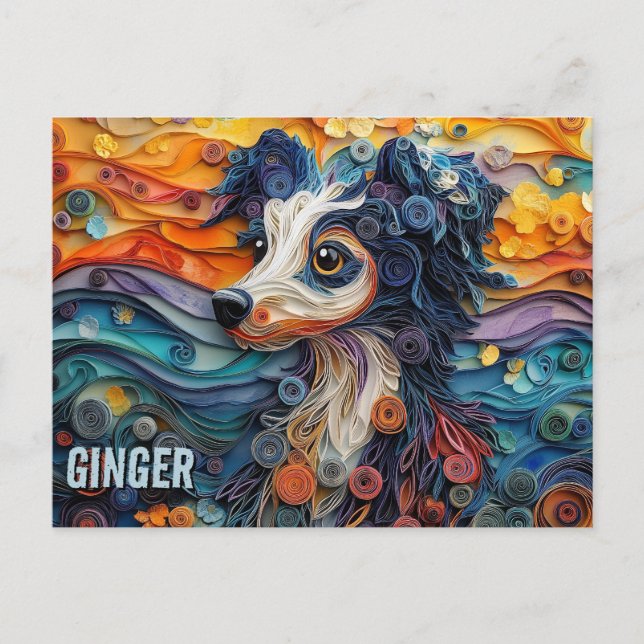 Papper Quilling Art Porträtt i kinesiska Crested H Vykort (Framsida)