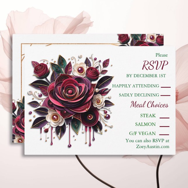 Papper Quilling Burgundy Ro och Pearls OSA Inbjudningar (Skapare uppladdad)