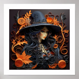 Papper Quilling Halloween-häxavtryck Poster