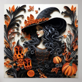 Papper Quilling Halloween-häxavtryck Poster