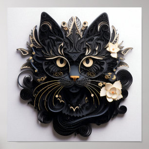 Papper Quilling Halloween svart kattavtryck Poster