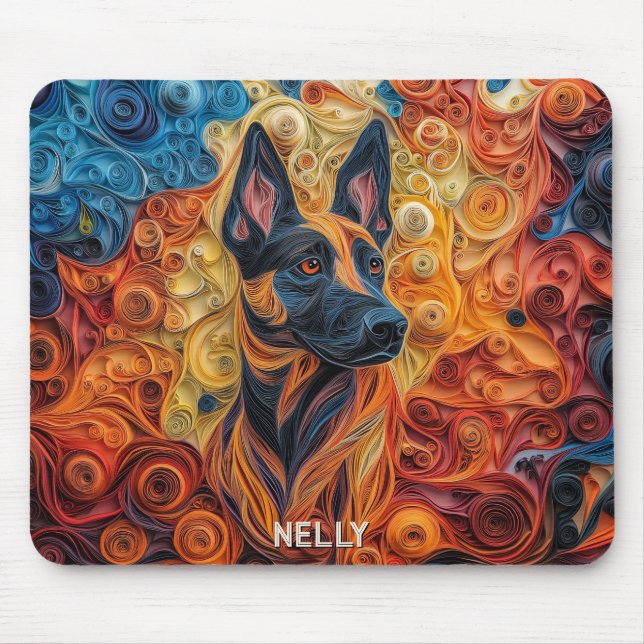 Papper Quilling Porträtt (färglös belgisk malinois Musmatta (Framsidan)