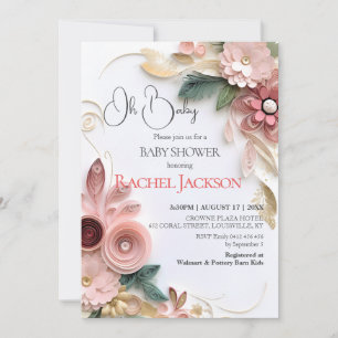 Papper Quilling Ram i Cute Blommigt Baby Shower Inbjudningar