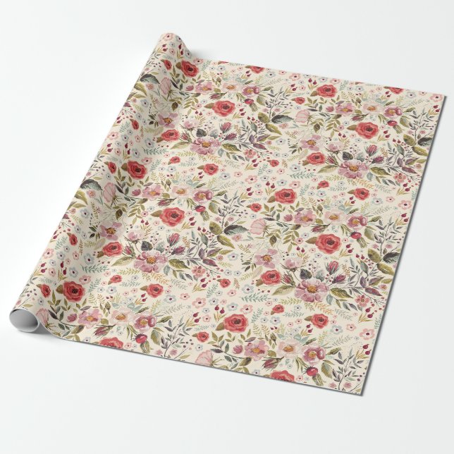 papper radbrytning av blommönster presentpapper (Utrullad)