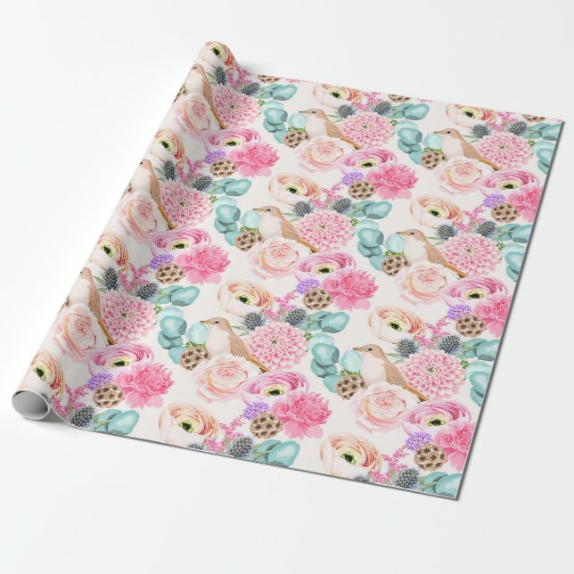 papper radbrytning av blommönster presentpapper (Utrullad)