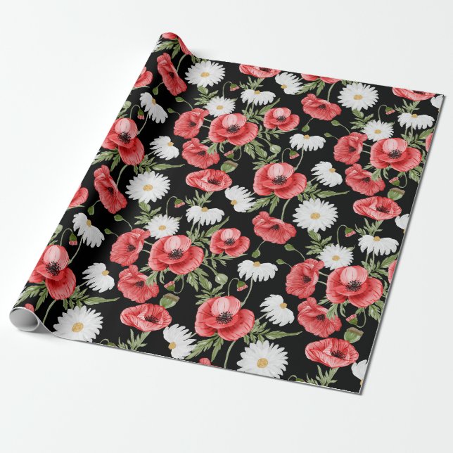papper radbrytning av blommönster presentpapper (Utrullad)