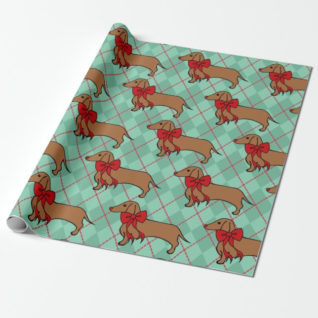 Papper radbrytning av Cute Argyle-julen Dachshund  Presentpapper (Utrullad)