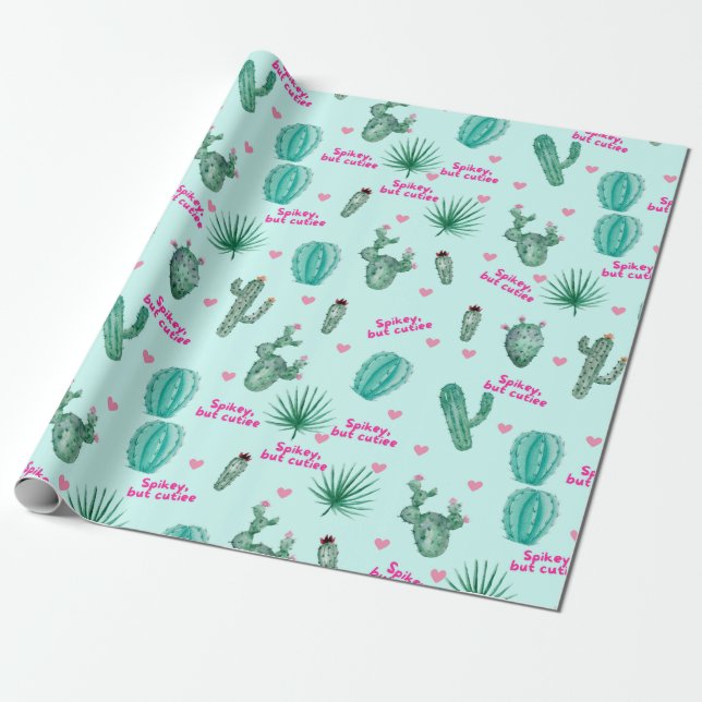 Papper radbrytning av Cute Cactus Grönt Presentpapper (Utrullad)