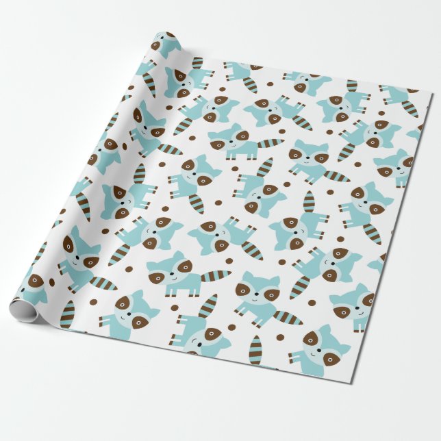 Papper radbrytning av cute Raccoon Presentpapper (Utrullad)