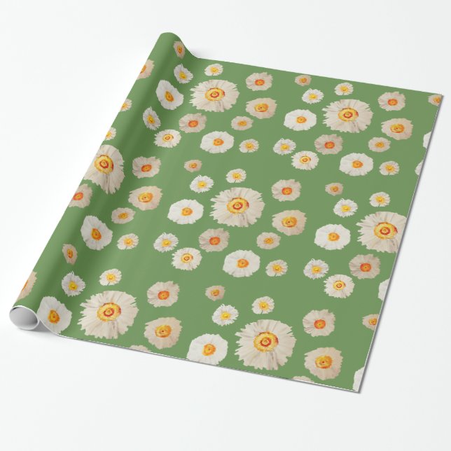 Papper radbrytning av daisy Flowers Glossy Wrappin Presentpapper (Utrullad)