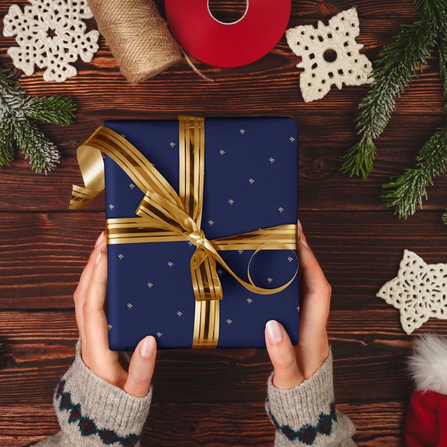 Papper radbrytning av elegant Blue Monogram Gift Presentpapper (Elegant Blue Monogram Gift Wrap Wrapping Paper)