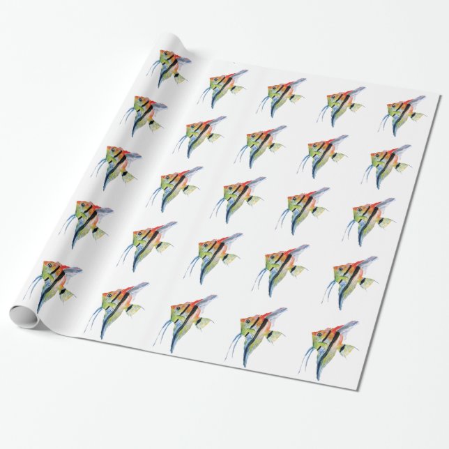 Papper radbrytning av fisk Teckning i tropik Presentpapper (Utrullad)