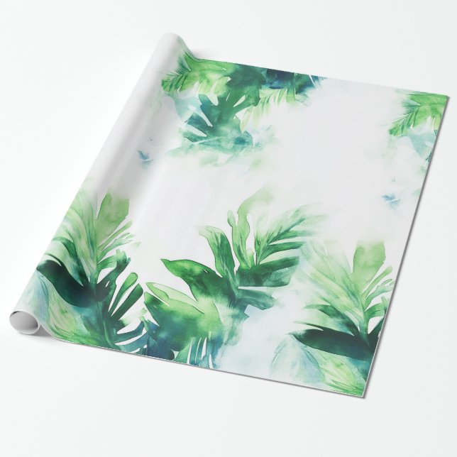 Papper radbrytning av Grönten Tropical Leafy i ele Presentpapper (Utrullad)