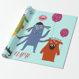 Papper radbrytning av LYCKLIG MONSTER BIRTHDAY-NAM Presentpapper