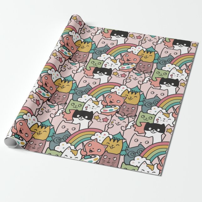 Papper radbrytning av matta katter presentpapper (Utrullad)