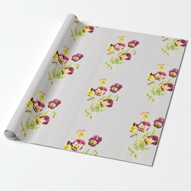 Papper radbrytning av PANSIES RETRO ILLUSTRATION Presentpapper (Utrullad)