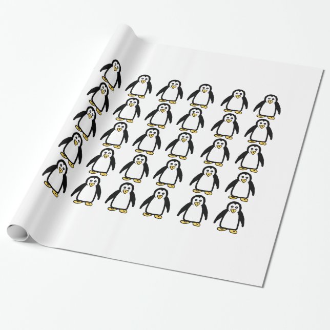 Papper radbrytning av Penguins Gift Presentpapper (Utrullad)
