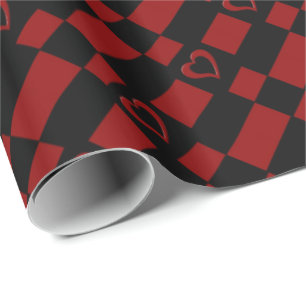 Papper radbrytning av Red & Black Checkered Heart Presentpapper