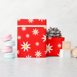 Papper radbrytning av röd Daisy Presentpapper