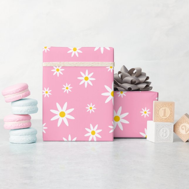 Papper radbrytning av rosa Daisy Presentpapper (Baby Shower)