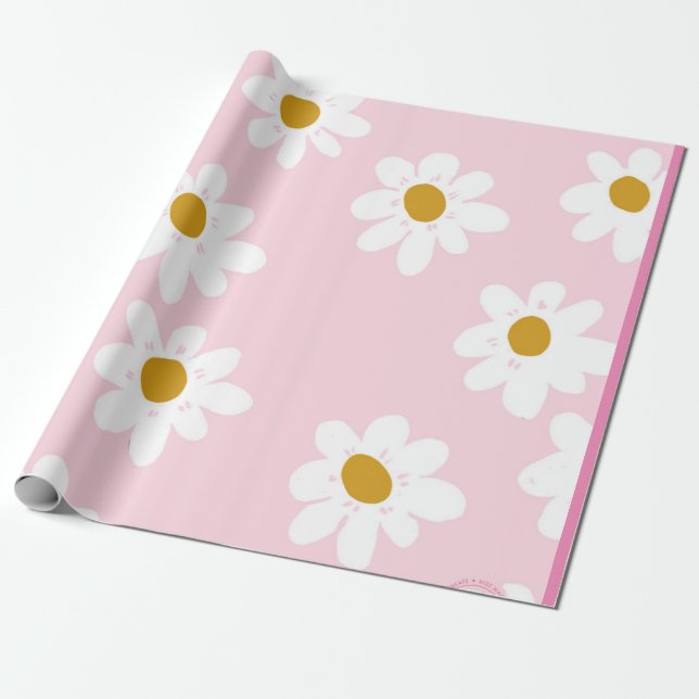 Papper radbrytning av rosa Daisy Presentpapper (Utrullad)