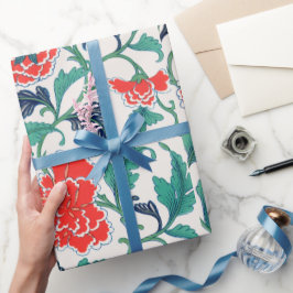 Papper radbrytning av rött Blommönster Presentpapper