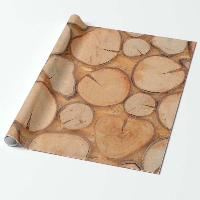 Papper radbrytning av Rustic Logs Presentpapper (Utrullad)