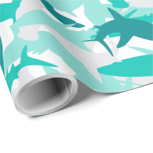 Papper radbrytning av Shark White & Teal Camouflag Presentpapper