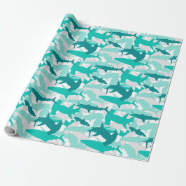 Papper radbrytning av Shark White & Teal Camouflag Presentpapper