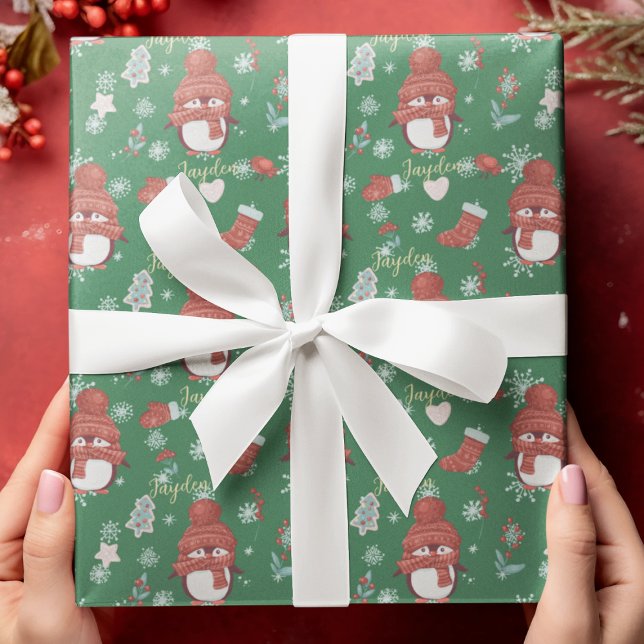 Papper radbrytning av Tecknad på djur Penguin-Anpa Presentpapper (Cute Cartoon Animals Penguin Custom Wrapping Paper
)