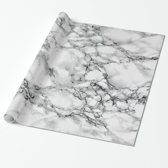 Papper radbrytning av vit Marble-design Presentpapper (Utrullad)