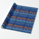 Papper radbrytning presentpapper<br><div class="desc">Digital konst som upprepar mönster i guld och flera nyanser av linjer och rand i blå abstrakt,  formaterade för Hanukkah-säsongen.</div>