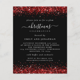 PAPPER | Red Glitter jul Party Black Inbjudan Flygblad